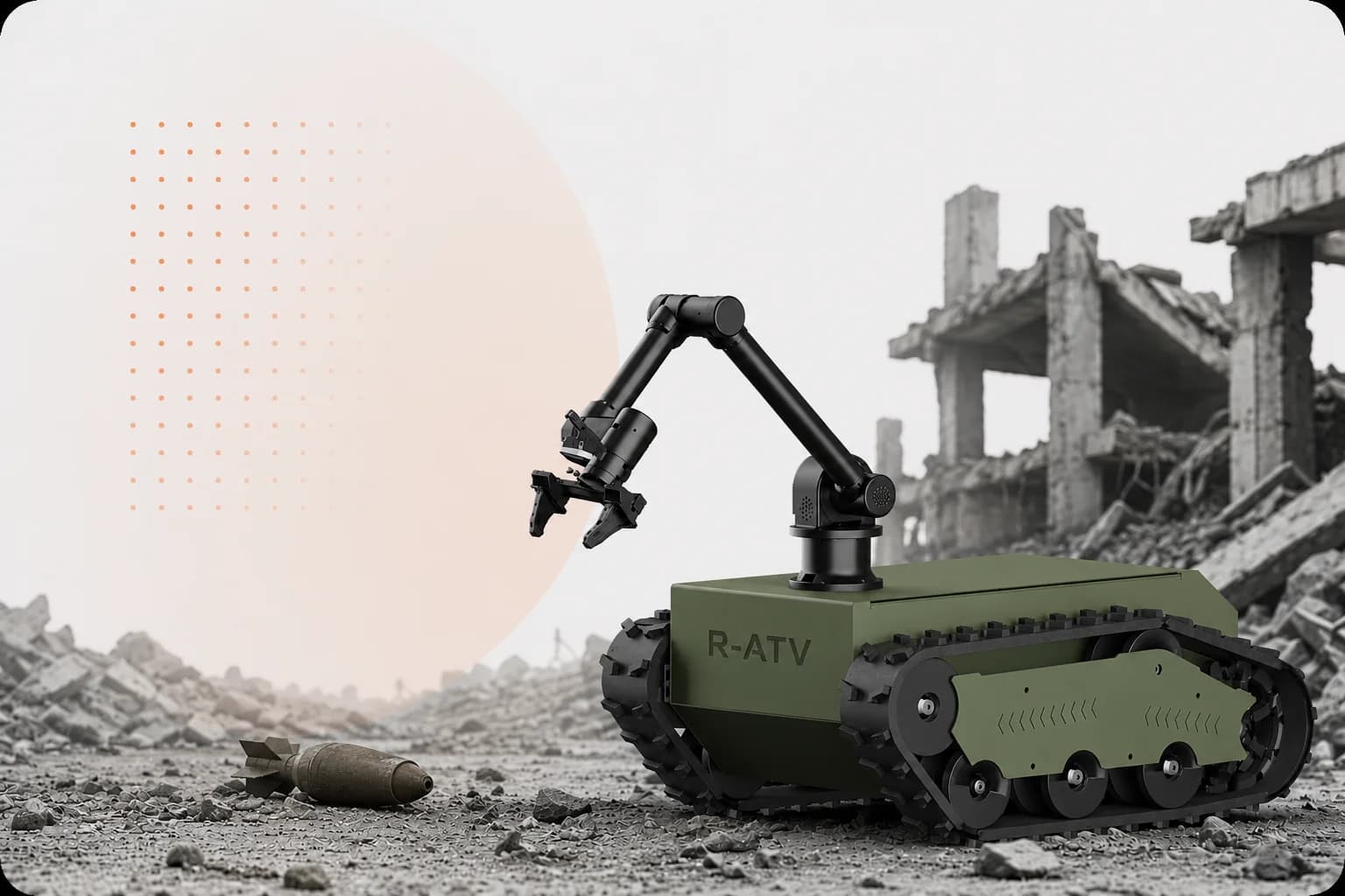 Integra Robotics R-ATV, unmanned ground vehicle with 6-DoF manipulator for remote intervention